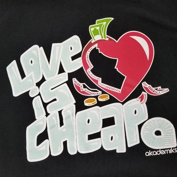 SOLD Vintage Akademiks Love Is Cheap Logo Men's Tee T-shirt Black 2XL - Picture 3 of 9